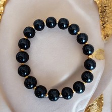 Mga Doğaltaş Parlak Siyah Oniks Taşı 10 mm Oniks Taşı Bileklik Dorika Unisex Bileklik