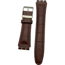 Mercan Saat 19 mm Swatch Uyumlu Croco Baskılı Desenli Hakiki Deri Saat Kordonu Kayışı