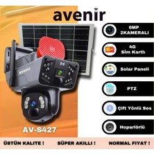 Avenir AV-S427 3mp+3mp = 6mp ve 2 Kameralı Solar Ptz 4g Sim Kartlı Güneş Enerjili Kamera