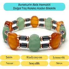 Yıldız Doğal Taş Sertifikalı Akik Aventurin Hematit Doğal Taş Roleks Kadın Bileklik