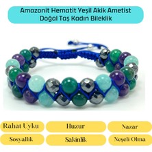 Yıldız Doğal Taş Sertifikalı Amazonit Hematit Yeşil Akik Çift Sıra Makrome Ayarlanabilir Ölçü Doğal Taş Bileklik