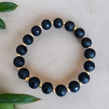 Mga Doğaltaş Oniks Taşı 10 mm Oniks Taşı Bileklik Dorika Unisex Bileklik Çizgili Oniks Taşı Doğal Taşı