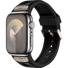 Five-E Apple Watch Uyumlu 42MM Hava Alabilen Metal Işlemeli Petek Desenli Silikon Rugged Kordon