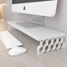 3 Boyutlu Hepsi Monitör Yükseltici Model No : 2 - Bilgisayar Ekran Yükseltici - Renkli Altıgen Desenli Tasarım - Beyaz Mdflam