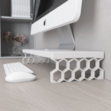 3 Boyutlu Hepsi Monitör Yükseltici Model No : 2 - Bilgisayar Ekran Yükseltici - Renkli Altıgen Desenli Tasarım - Beyaz Mdflam