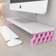 3 Boyutlu Hepsi Monitör Yükseltici Model No : 2 - Bilgisayar Ekran Yükseltici - Renkli Altıgen Desenli Tasarım - Beyaz Mdflam