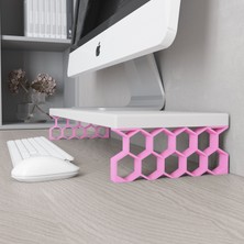 3 Boyutlu Hepsi Monitör Yükseltici Model No : 2 - Bilgisayar Ekran Yükseltici - Renkli Altıgen Desenli Tasarım - Beyaz Mdflam