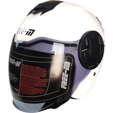 Motoanl Motosiklet Yarım Kask Double Güneş Vizörlü Ece Sertifikalı Abs Material Motor Kaskı White
