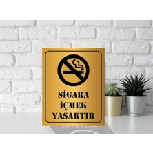 Güneş Lazer Sigara Içmek Yasaktır Yönlendirme Levhası Gold Aynalı Pleksi 15 x 12 cm