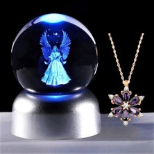 Keyfim Shop LED Işıklı Cam Melek Küre ve Lotus Kamelya Çiçeği Kolye