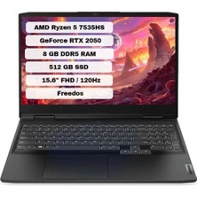 Lenovo IdeaPad Gaming 3 15ARH7 AMD Ryzen 5 7535HS 8GB 512GB SSD RTX2050 Freedos 15.6" FHD Taşınabilir Bilgisayar 82SB00SBTX