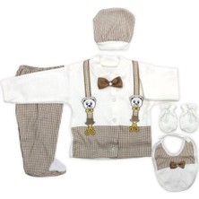 Bambino Ayıcıklı Kahve Papyonlu Yenidoğan Bebek 5 Li Hastane Çıkış Seti K2151