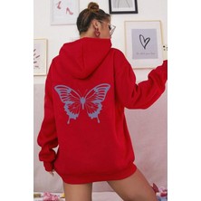 Unisex Butterfly Baskılı Sweatshirt Kp-Kırmızı-Eflatun