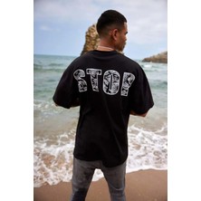 Erkek  Stop Baskılı %100  Pamuk Oversize T-Shirt