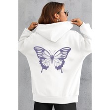 Unisex Butterfly Baskılı Sweatshirt Kp-Beyaz-Eflatun