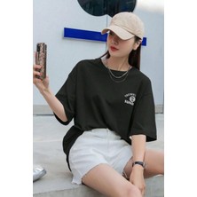 Formatik Unisex Siyah Mountain Baskılı Oversize Bisiklet Yaka T-Shirt