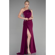 Abiyefon Taşlı Tek Omuz Bacak Dekolteli Uzun Abiye ABU2964