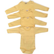 Salar Ticaret Erkek Bebek 4'lü Uzun Kollu Çıtçıtlı %100 Pamuklu Body Zıbın-Sarı 3 Yaş