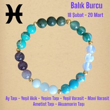 Mga Doğaltaş Balık Burcu Bilekliği (Ay Taşı, Ametist, Yeşil Akik, Yeşim, Akuamarin, Mavi Varasit, Yeşil Varasit)