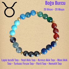 Mga Doğaltaş Boğa Burcu Bileklik Lapis Lazulli Taşı Akik Taşları Turkuaz Firuze Taşı Florit Taşı Hematit Taşı