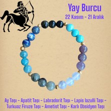 Mga Doğaltaş Yay Burcu Bilekliği (Ay Taşı, Apatit, Labradorit, Lapis Lazulli, Turkuaz, Ametist, Karlı Obsidyen)