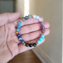 Mga Doğaltaş Yay Burcu Bilekliği (Ay Taşı, Apatit, Labradorit, Lapis Lazulli, Turkuaz, Ametist, Karlı Obsidyen)