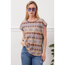 Bagon Sıfır Yaka Desenli T-Shirt