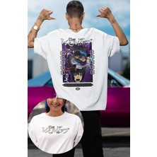 Fuddy Moda Oversize Evrimler Sung Jin-Woo Sırt Baskılı T-Shirt, Unisex Anime Baskılı Tişört