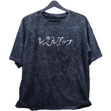 Fuddy Moda Oversize Kılıçlı Sung Jin-Woo Sırt Baskılı Yıkamalı T-Shirt, Unisex Solo Leveling Retro Tişört