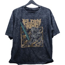 Fuddy Moda Unisex Elden Ring Baskılı Yıkamalı T-Shirt, Oversize Video Oyunu Baskılı Retro Tişört