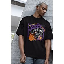 Fuddy Moda Unisex Basket Potası Baskılı T-Shirt, Oversize Laker-S Baskılı Tişört