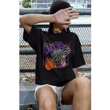 Fuddy Moda Unisex Basket Potası Baskılı T-Shirt, Oversize Laker-S Baskılı Tişört