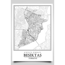 Hari Tasarım Beşiktaş Şehir Haritası Çerçevesiz Poster-Harita Sanatı, Map Art Design