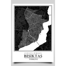 Hari Tasarım Beşiktaş Şehir Haritası Çerçevesiz Poster-Harita Sanatı, Map Art Design
