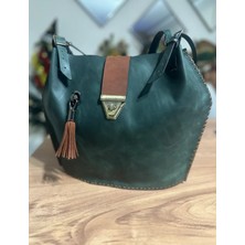 Best Leather Bag  Deri Geniş El Yapımı Yeşil Çanta