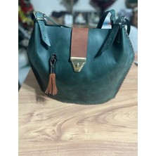 Best Leather Bag  Deri Geniş El Yapımı Yeşil Çanta