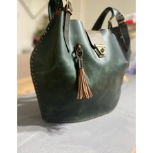 Best Leather Bag  Deri Geniş El Yapımı Yeşil Çanta