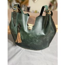 Best Leather Bag  Deri Geniş El Yapımı Yeşil Çanta