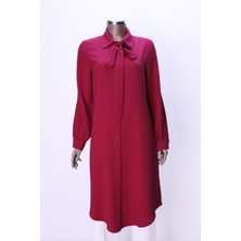 Moda Nervür 7004 Yakası Fularlı Önü Düğmeli Fular Yaka Tunik Qys Tunik 7004 ##23-03#