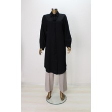 Moda Nervür 7004 Yakası Fularlı Önü Düğmeli Fular Yaka Tunik Qys Tunik 7004 ##23-03#