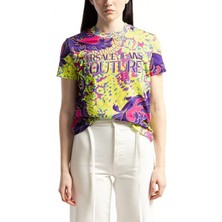 Versace Jeans Couture Yuvarlak Yaka Desenli Çok Renkli Kadın T-Shirt 76HAH6P3