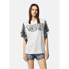 Versace Jeans Couture Yuvarlak Yaka Baskılı Beyaz Kadın T-Shirt 76HAHE03