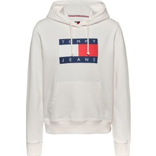 Tommy Jeans Baskılı Beyaz Kadın Sweatshırt Tjw Reg Tommy Flag Hoodıe Ext