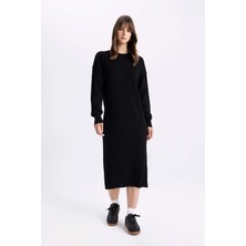 DeFacto Regular Fit Yarım Balıkçı Yaka Basic Düz Uzun Kollu Triko Elbise W0986AZ24WN