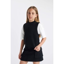 DeFacto Siyah Bisiklet Yaka Triko Süveter Kız Çocuk A2894A824AU