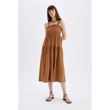 DeFacto Kare Yaka Askılı Midi Elbise D4169AX24HS