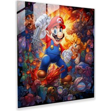 Painted Anarchy Süper Mario Karakterlerinin Renkli Patlamasını Içeren Büyüleyici Vitray Baskı, 30X30