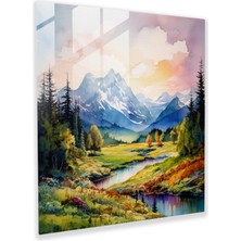 Painted Anarchy Dünyanın En Güzel Manzaraları, Canlı Suluboya Cam Baskı, Sıradağlar, 30X30