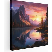 Painted Anarchy Dünyanın En Güzel Manzaraları - Sakin Göl Kenarında Gün Batımı Kanvas Tablo - Dünyanın En Güzel Manzaraları, Duvar Sanatı, Duvar Dekorasyonu, Dağlar, 30X30