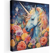 Painted Anarchy Tek Boynuzlu At Kanvas Tablo - Kaprisli Suluboya Duvar Sanatı - Tek Boynuzlu At, Canlı Çiçekler, Kaprisli, Ev Dekorasyonu, 30X30